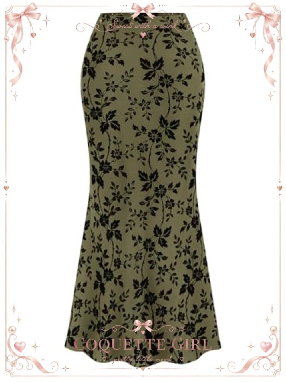 High Waisted Floral Flocked Mesh Mermaid Maxi Skirt